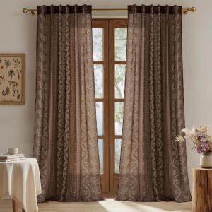 imageNICETOWN Blue Floral Curtains for Bedroom amp Living Room Linen Blend Drapes with Vintage Peony Privacy amp Light Filtering Inspired by British Museums Blue amp White Porcelain W52 x L84 in 2 PanelsTerracotta