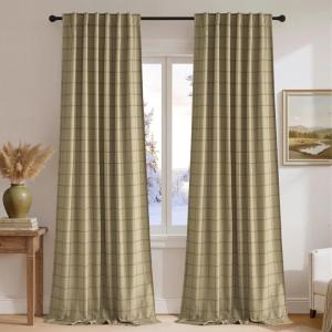 imageNICETOWN Buffalo Plaid Full Blackout Linen Curtain Panels 84 Inches Length Moss Green Farmhouse Window Treatment Thermal Insulated Drapes for Bedroom Living Room Rod Pocket Back Tab 52 W x 84 LDiagonal Check  Linen