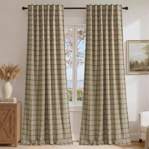 imageNICETOWN Buffalo Plaid Full Blackout Linen Curtain Panels 84 Inches Length Moss Green Farmhouse Window Treatment Thermal Insulated Drapes for Bedroom Living Room Rod Pocket Back Tab 52 W x 84 LGrid Pattern  Linen