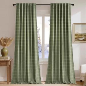 imageNICETOWN Buffalo Plaid Full Blackout Linen Curtain Panels 84 Inches Length Moss Green Farmhouse Window Treatment Thermal Insulated Drapes for Bedroom Living Room Rod Pocket Back Tab 52 W x 84 LDiagonal Check  Moss Green