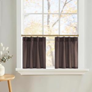 imageNICETOWN Natural Pinch Pleated Linen Kitchen Curtains 36 Inches Long 2 Panels Set Farmhouse Light Filtering Short Curtains for Cafe Bar Living Room Bedroom Window 40 W x 36 LTaupe