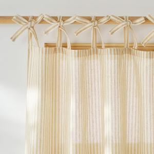 imageNICETOWN Pink Linen Curtains for Girls Room Tie Top Stripe Pattern Light Filtering Semi Sheer Window Treatments DIY Crafted Privacy for Bedroom W52 x L84 2 PanelsStriped Cream Yellow