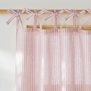 imageNICETOWN Pink Linen Curtains for Girls Room Tie Top Stripe Pattern Light Filtering Semi Sheer Window Treatments DIY Crafted Privacy for Bedroom W52 x L84 2 PanelsStriped Pink