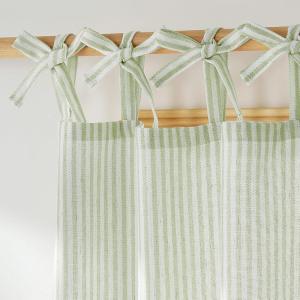 imageNICETOWN Pink Linen Curtains for Girls Room Tie Top Stripe Pattern Light Filtering Semi Sheer Window Treatments DIY Crafted Privacy for Bedroom W52 x L84 2 PanelsStriped Sage Green