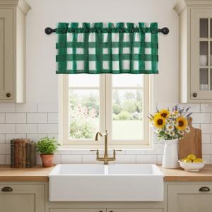 imageNICETOWN Sheer Linen Kitchen Curtains 24 Inch Length Sage Green Striped Print Curtains for Living Room Bedroom Farmhouse Bathroom Decor with Rod Pocket for Window 3024 2 PanelsGreen  White
