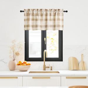 imageNICETOWN Sheer Linen Kitchen Curtains 24 Inch Length Sage Green Striped Print Curtains for Living Room Bedroom Farmhouse Bathroom Decor with Rod Pocket for Window 3024 2 PanelsCoffe  White