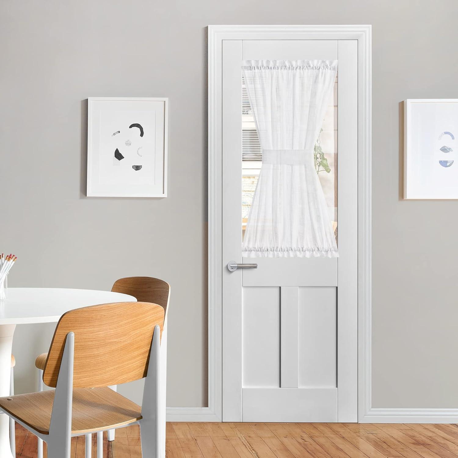 imageNICETOWN Linen Door Curtains 64 inch Length 1 Panel Farmhouse Kitchen Curtain Light Filtering Sidelight Door Covering Tie Up Shade for Living Room Narrow Window 1 Panel 26 inch Wide NaturalWhite