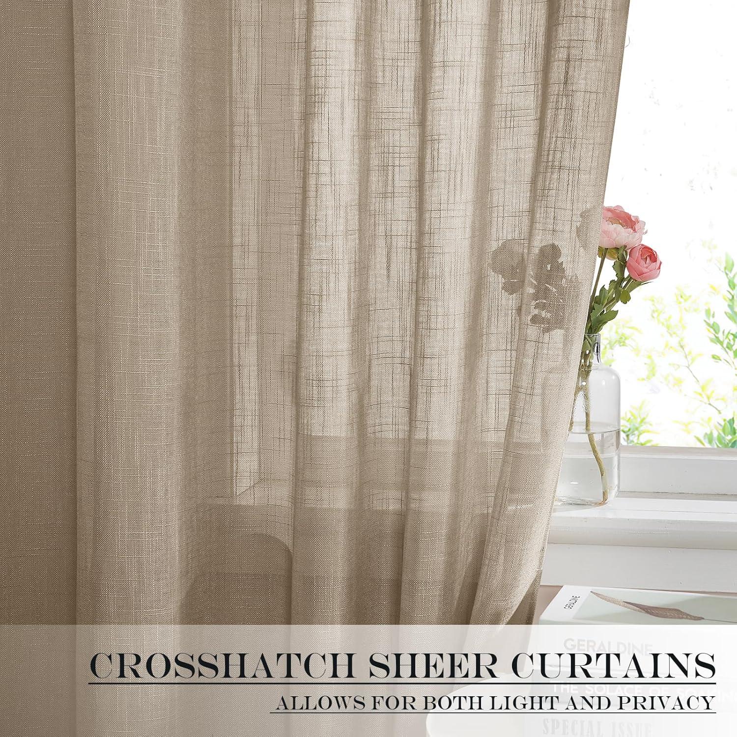 imageNICETOWN Linen Door Curtains 64 inch Length 1 Panel Farmhouse Kitchen Curtain Light Filtering Sidelight Door Covering Tie Up Shade for Living Room Narrow Window 1 Panel 26 inch Wide NaturalTaupe