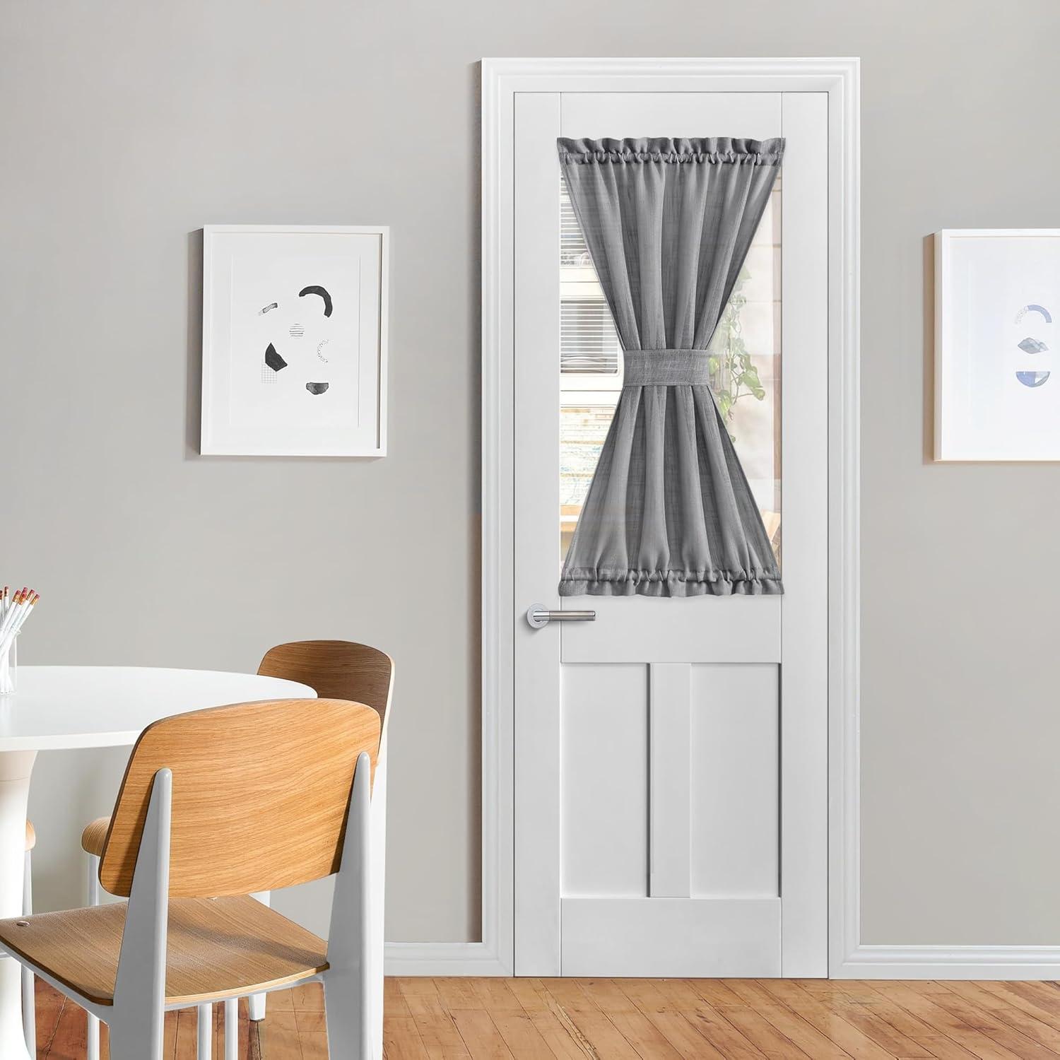 imageNICETOWN Linen Door Curtains 64 inch Length 1 Panel Farmhouse Kitchen Curtain Light Filtering Sidelight Door Covering Tie Up Shade for Living Room Narrow Window 1 Panel 26 inch Wide NaturalDark Grey