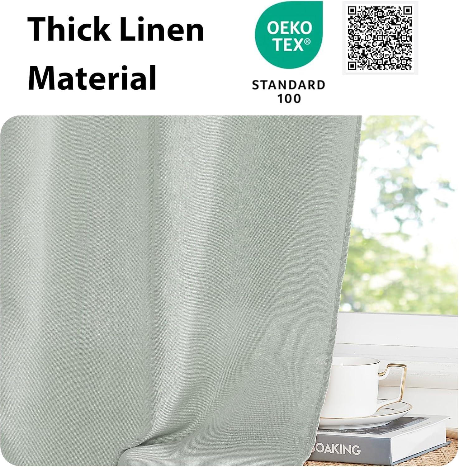 imageNICETOWN Linen Door Curtains 64 inch Length 1 Panel Farmhouse Kitchen Curtain Light Filtering Sidelight Door Covering Tie Up Shade for Living Room Narrow Window 1 Panel 26 inch Wide NaturalSage Green