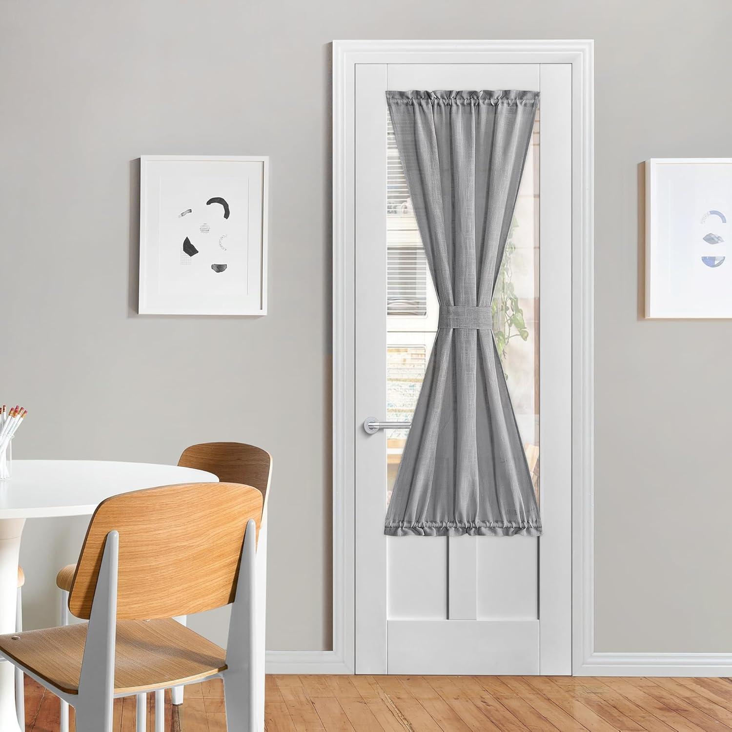 imageNICETOWN Linen Door Curtains 64 inch Length 1 Panel Farmhouse Kitchen Curtain Light Filtering Sidelight Door Covering Tie Up Shade for Living Room Narrow Window 1 Panel 26 inch Wide NaturalDark Grey