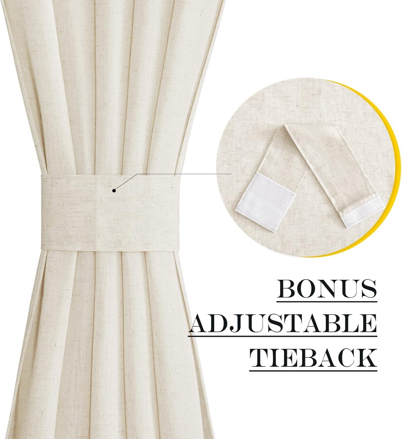 imageNICETOWN Linen Door Curtains 64 inch Length 1 Panel Farmhouse Kitchen Curtain Light Filtering Sidelight Door Covering Tie Up Shade for Living Room Narrow Window 1 Panel 26 inch Wide NaturalNatural