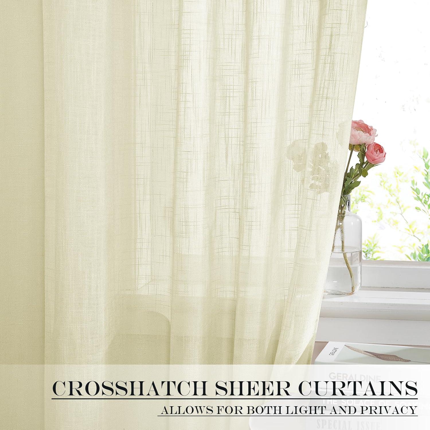 imageNICETOWN Linen Door Curtains 64 inch Length 1 Panel Farmhouse Kitchen Curtain Light Filtering Sidelight Door Covering Tie Up Shade for Living Room Narrow Window 1 Panel 26 inch Wide NaturalYellow