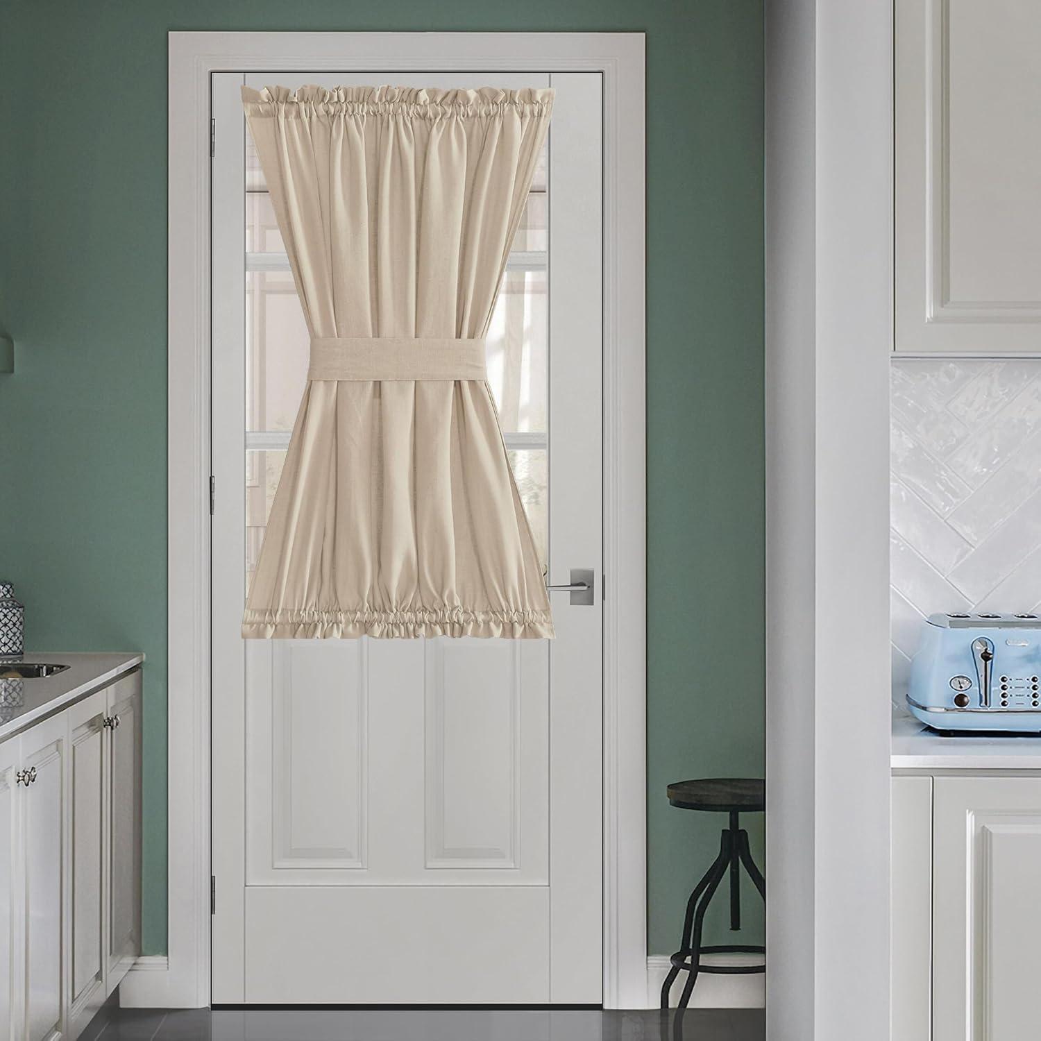 imageNICETOWN Linen Door Curtains 64 inch Length 1 Panel Farmhouse Kitchen Curtain Light Filtering Sidelight Door Covering Tie Up Shade for Living Room Narrow Window 1 Panel 26 inch Wide NaturalAngora