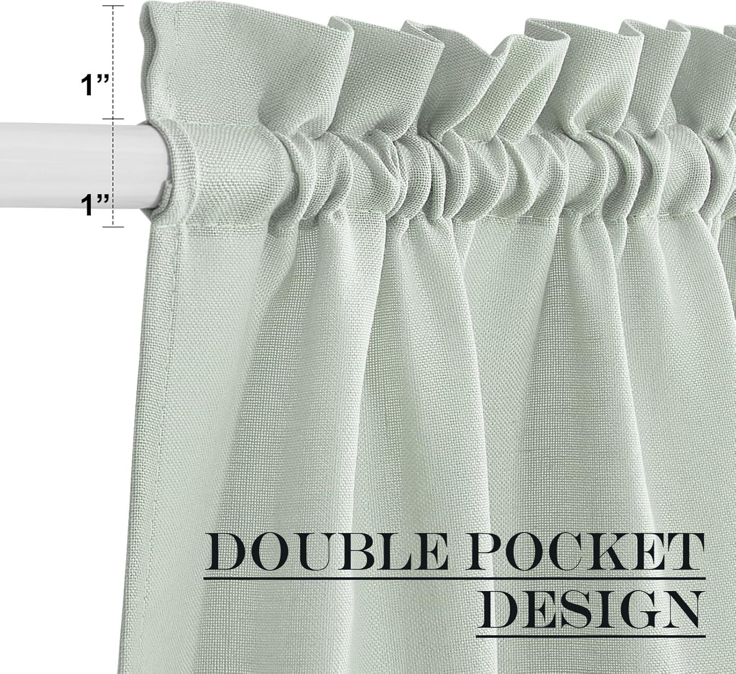 imageNICETOWN Linen Door Curtains 64 inch Length 1 Panel Farmhouse Kitchen Curtain Light Filtering Sidelight Door Covering Tie Up Shade for Living Room Narrow Window 1 Panel 26 inch Wide NaturalSage Green