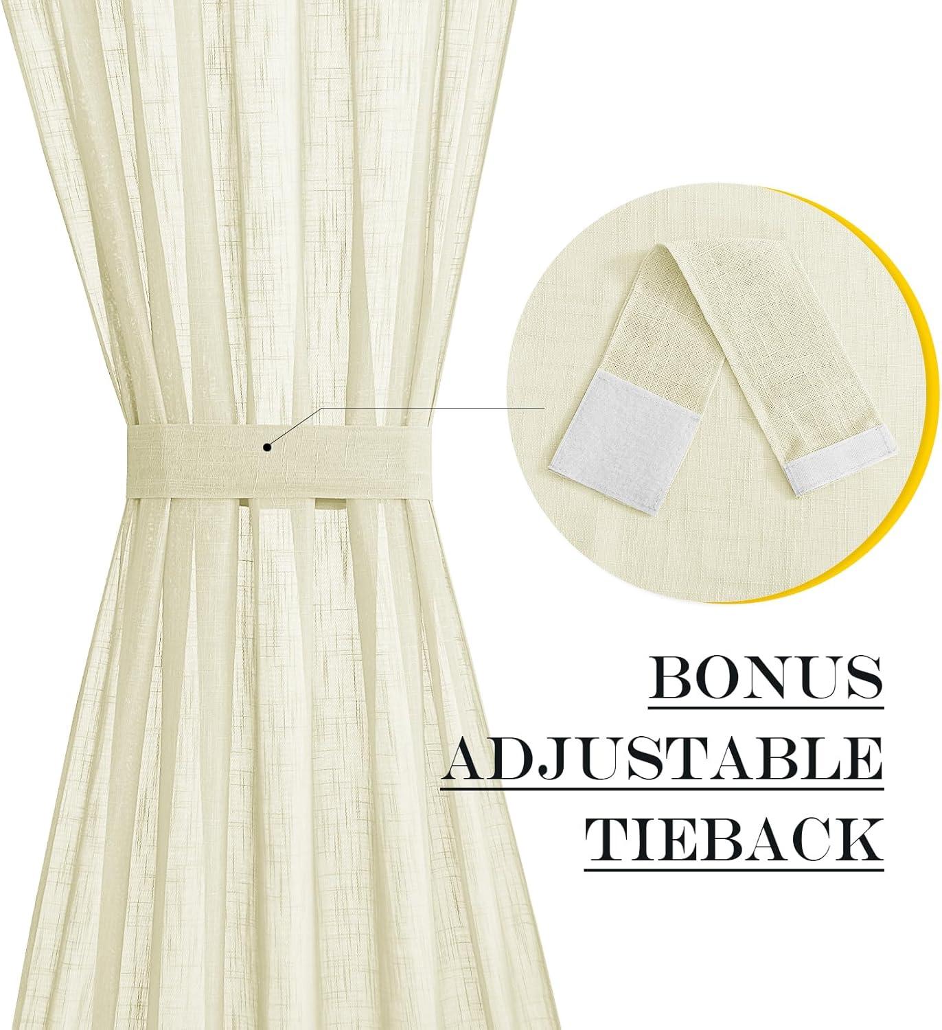 imageNICETOWN Linen Door Curtains 64 inch Length 1 Panel Farmhouse Kitchen Curtain Light Filtering Sidelight Door Covering Tie Up Shade for Living Room Narrow Window 1 Panel 26 inch Wide NaturalYellow