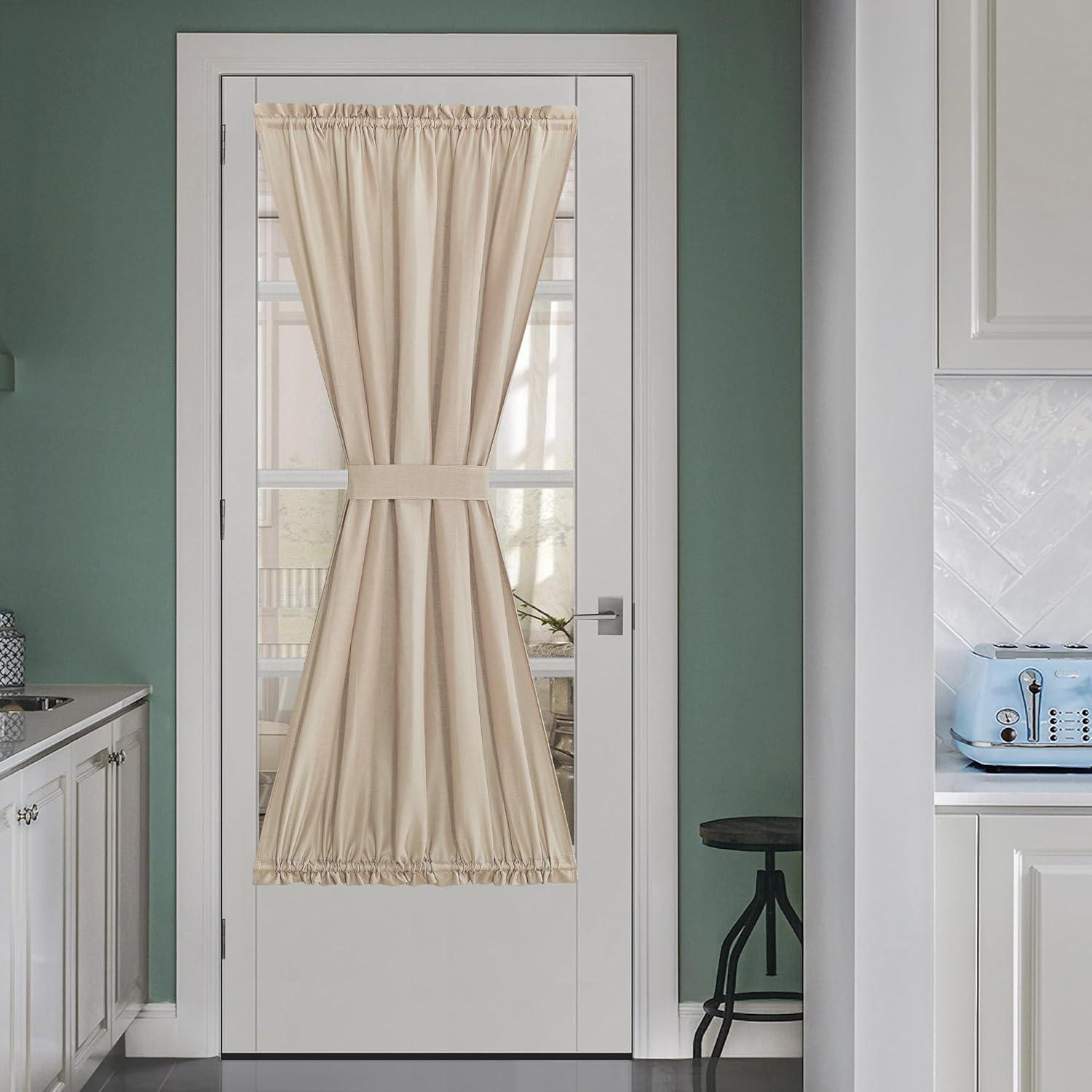 imageNICETOWN Linen Door Curtains 64 inch Length 1 Panel Farmhouse Kitchen Curtain Light Filtering Sidelight Door Covering Tie Up Shade for Living Room Narrow Window 1 Panel 26 inch Wide NaturalAngora