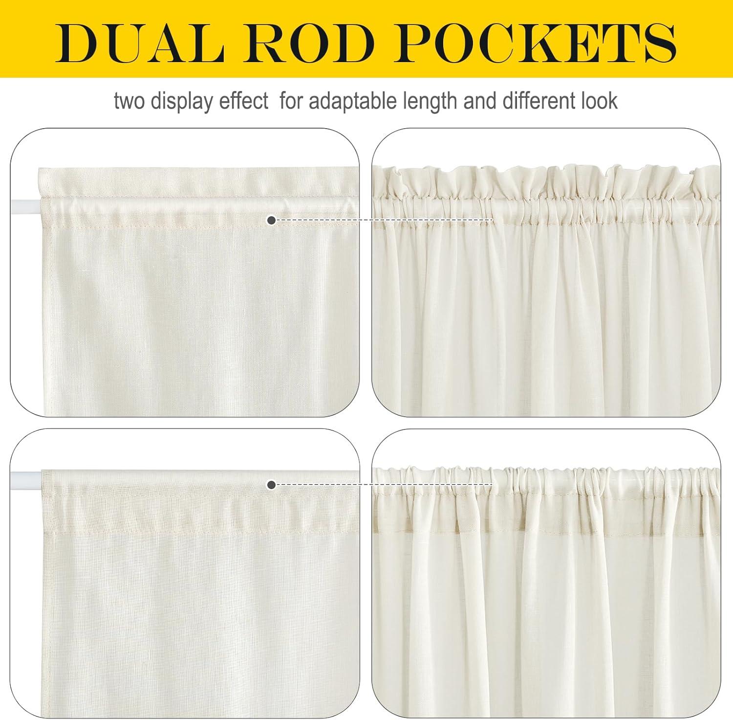 imageNICETOWN Linen Door Curtains 64 inch Length 1 Panel Farmhouse Kitchen Curtain Light Filtering Sidelight Door Covering Tie Up Shade for Living Room Narrow Window 1 Panel 26 inch Wide NaturalIvory White