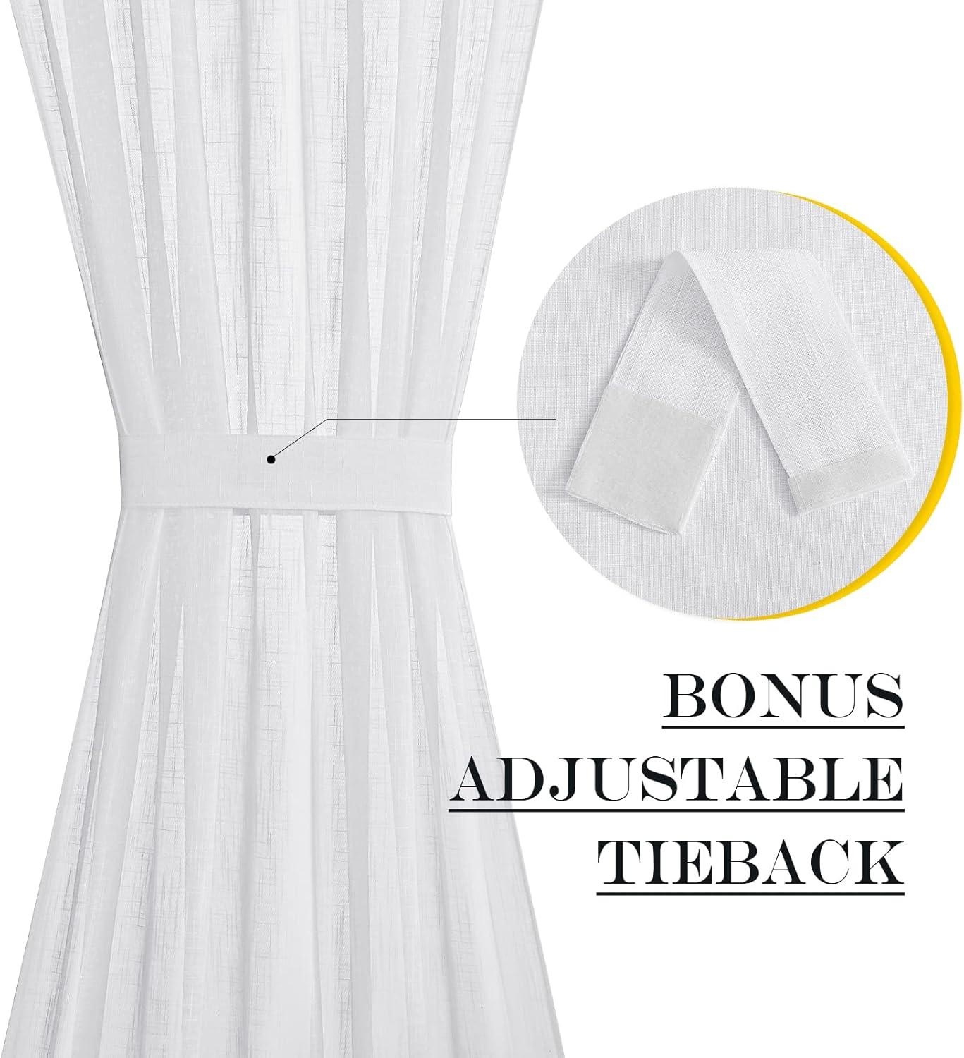 imageNICETOWN Linen Door Curtains 64 inch Length 1 Panel Farmhouse Kitchen Curtain Light Filtering Sidelight Door Covering Tie Up Shade for Living Room Narrow Window 1 Panel 26 inch Wide NaturalWhite