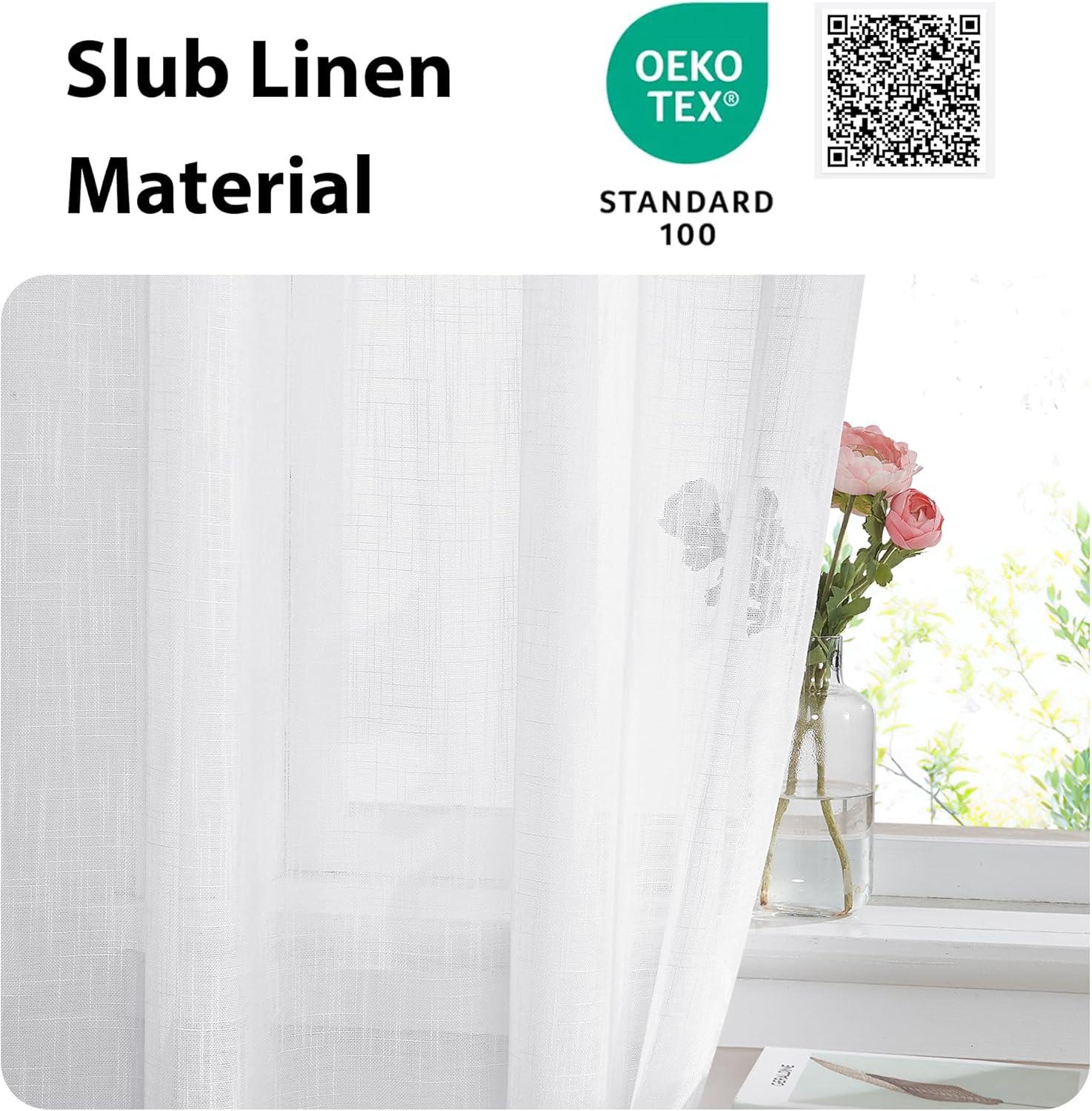 imageNICETOWN Linen Door Curtains 64 inch Length 1 Panel Farmhouse Kitchen Curtain Light Filtering Sidelight Door Covering Tie Up Shade for Living Room Narrow Window 1 Panel 26 inch Wide NaturalWhite