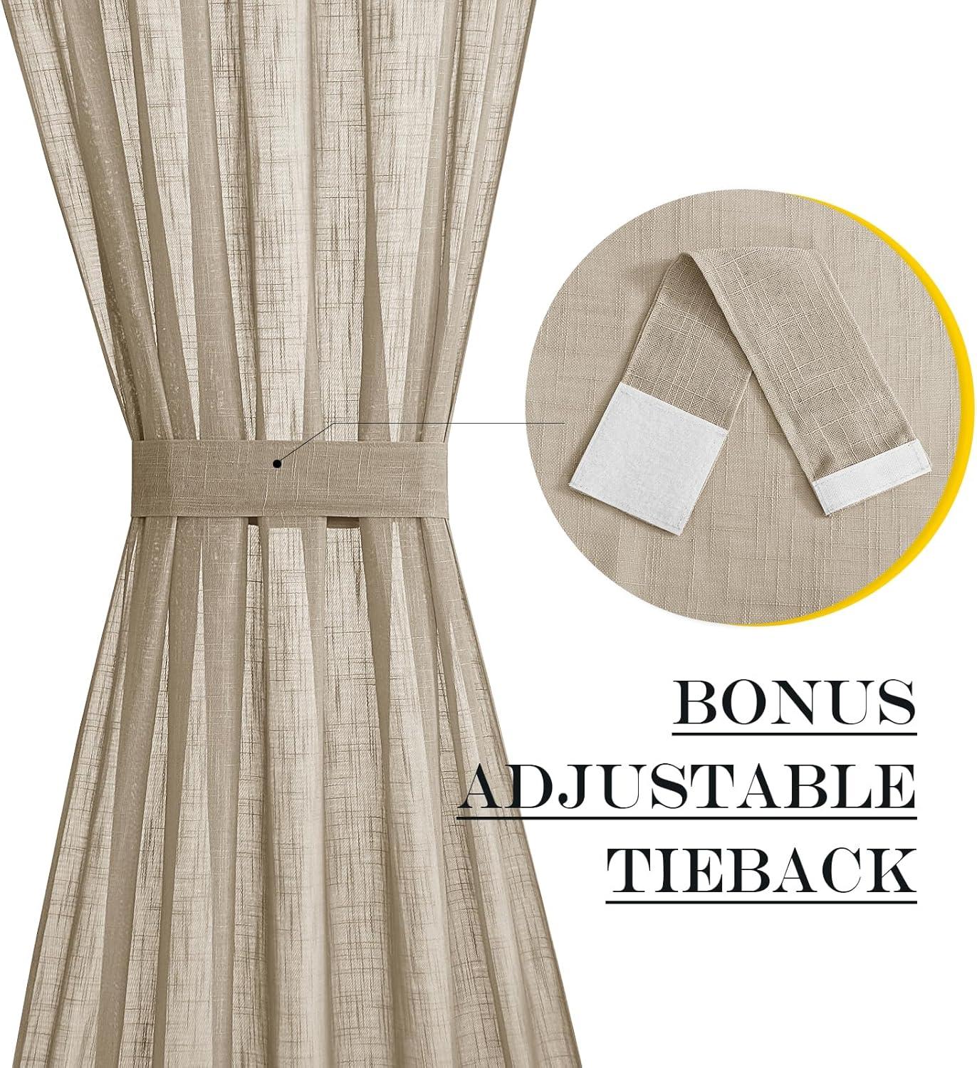 imageNICETOWN Linen Door Curtains 64 inch Length 1 Panel Farmhouse Kitchen Curtain Light Filtering Sidelight Door Covering Tie Up Shade for Living Room Narrow Window 1 Panel 26 inch Wide NaturalTaupe