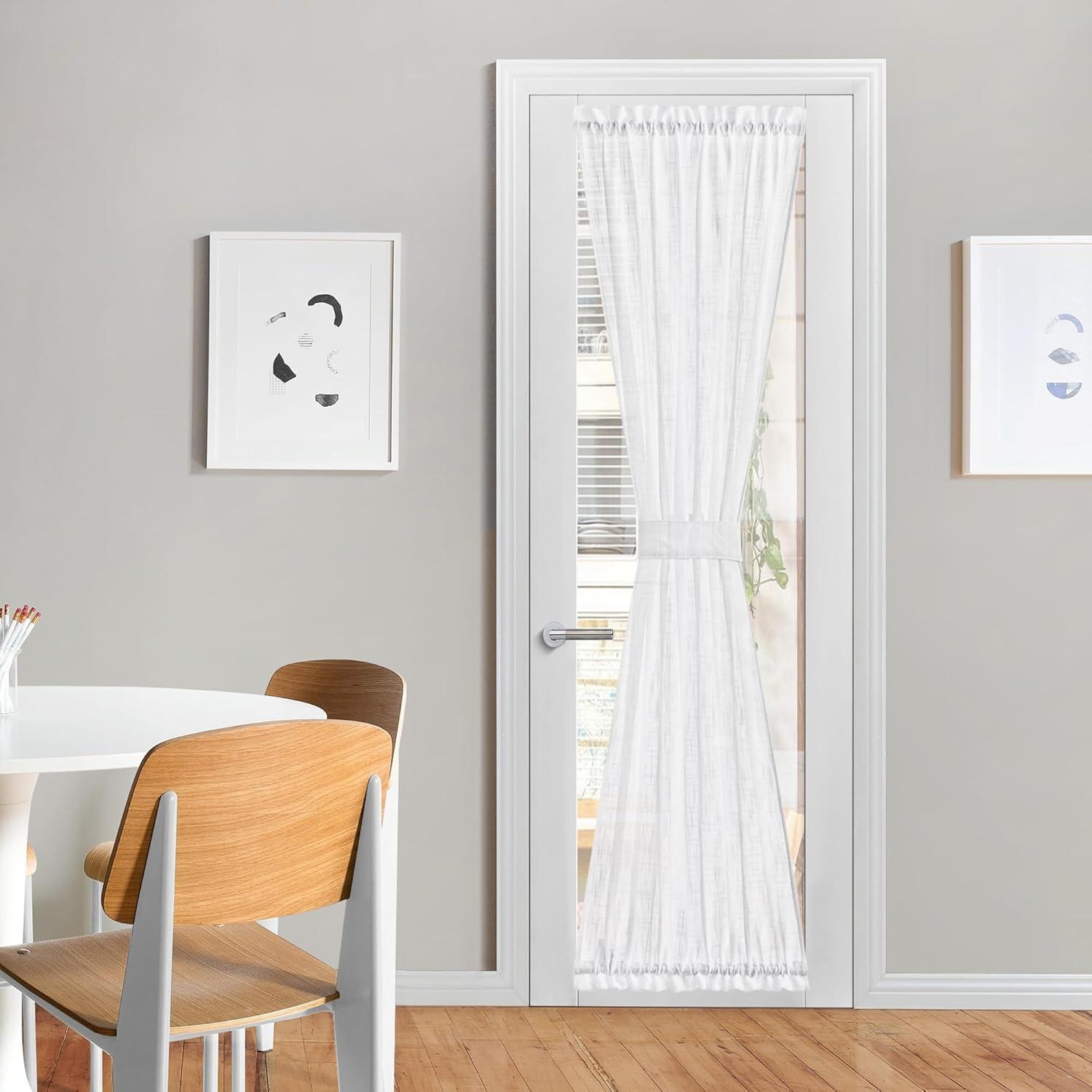 imageNICETOWN Linen Door Curtains 64 inch Length 1 Panel Farmhouse Kitchen Curtain Light Filtering Sidelight Door Covering Tie Up Shade for Living Room Narrow Window 1 Panel 26 inch Wide NaturalWhite