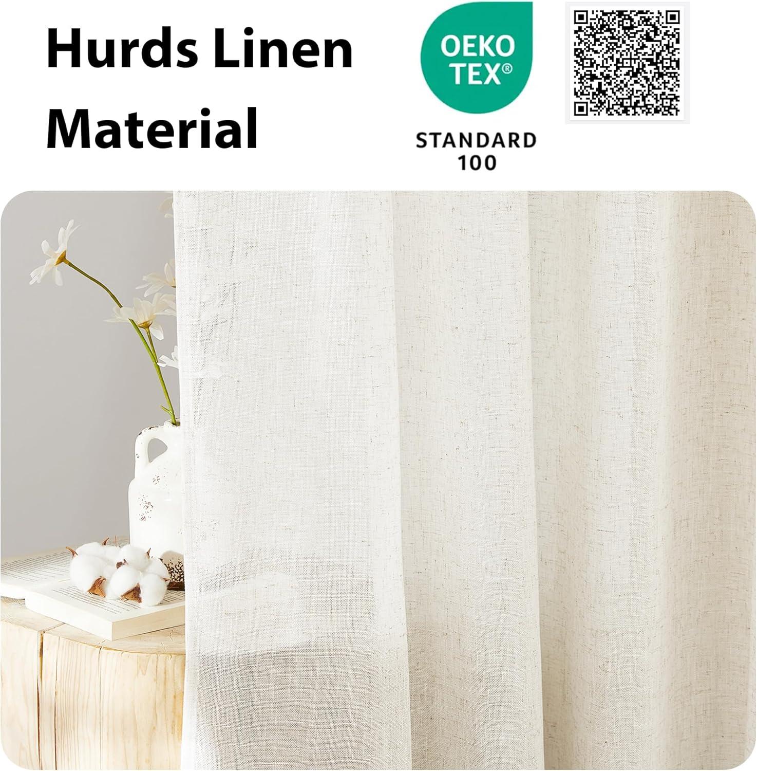 imageNICETOWN Linen Door Curtains 64 inch Length 1 Panel Farmhouse Kitchen Curtain Light Filtering Sidelight Door Covering Tie Up Shade for Living Room Narrow Window 1 Panel 26 inch Wide NaturalLinen