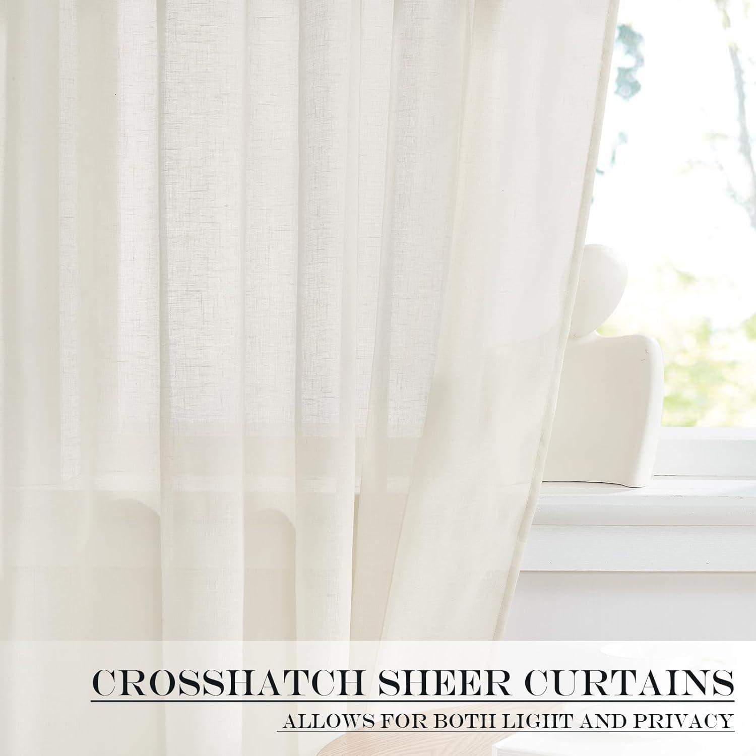 imageNICETOWN Linen Door Curtains 64 inch Length 1 Panel Farmhouse Kitchen Curtain Light Filtering Sidelight Door Covering Tie Up Shade for Living Room Narrow Window 1 Panel 26 inch Wide NaturalIvory White