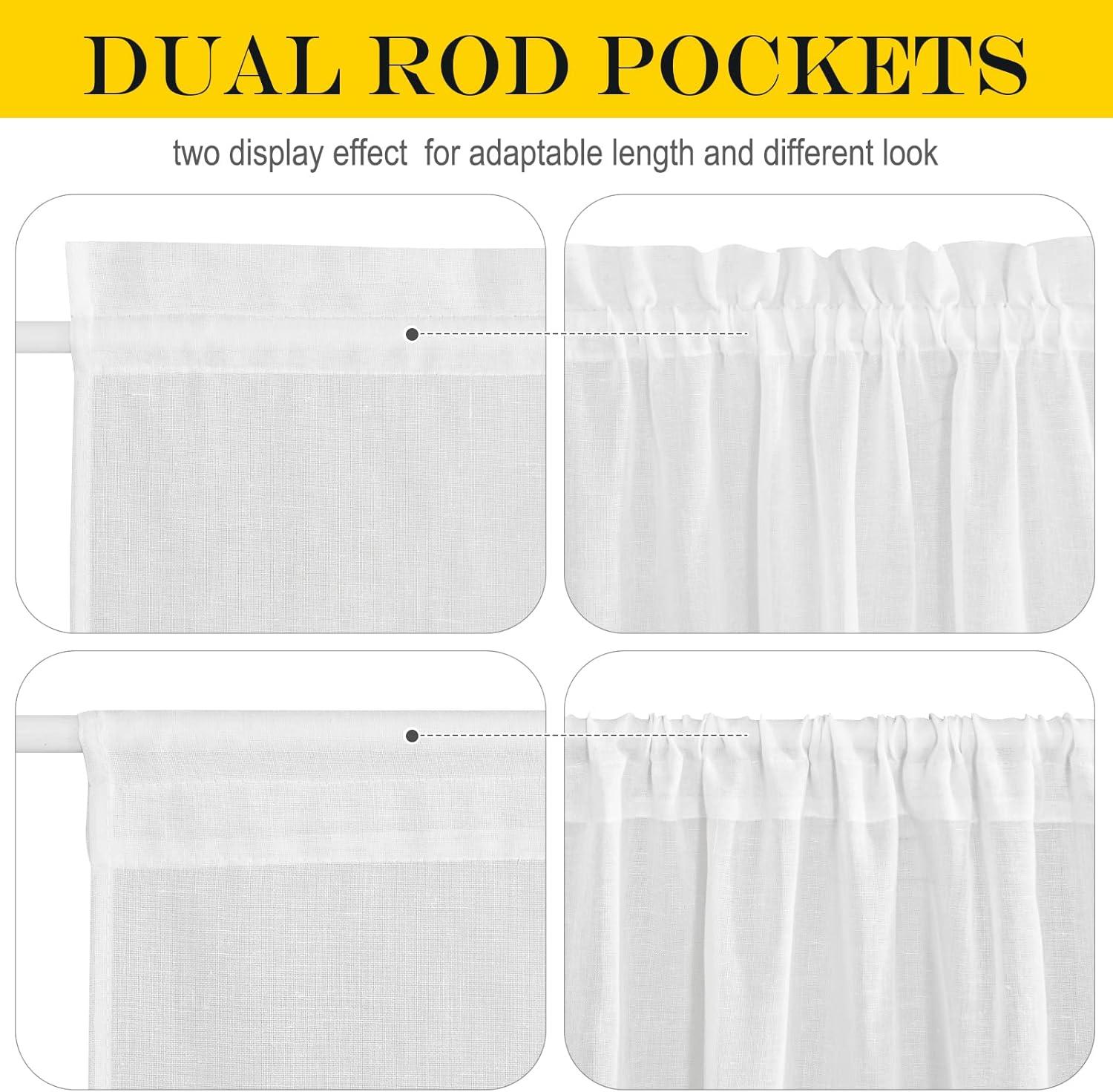 imageNICETOWN Linen Door Curtains 64 inch Length 1 Panel Farmhouse Kitchen Curtain Light Filtering Sidelight Door Covering Tie Up Shade for Living Room Narrow Window 1 Panel 26 inch Wide NaturalPure White