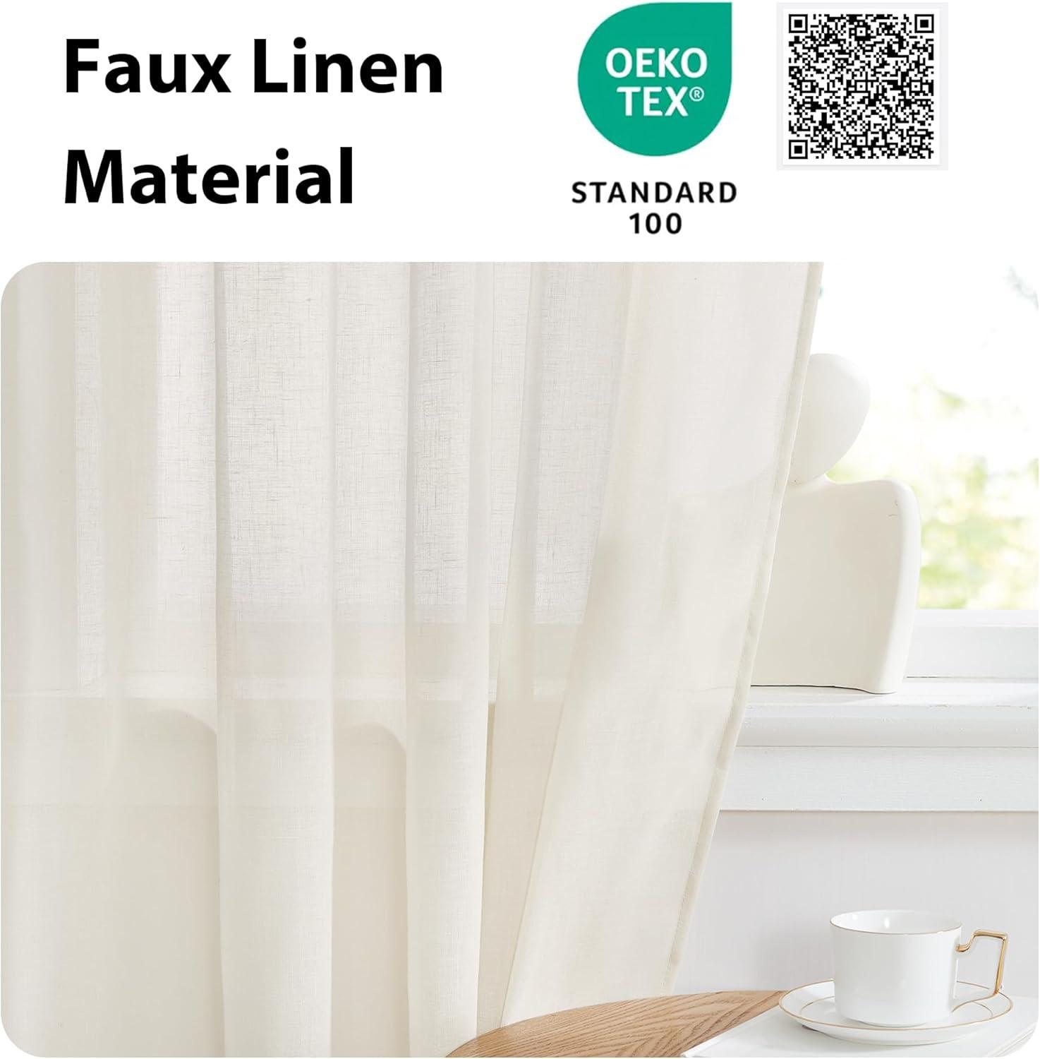 imageNICETOWN Linen Door Curtains 64 inch Length 1 Panel Farmhouse Kitchen Curtain Light Filtering Sidelight Door Covering Tie Up Shade for Living Room Narrow Window 1 Panel 26 inch Wide NaturalIvory White