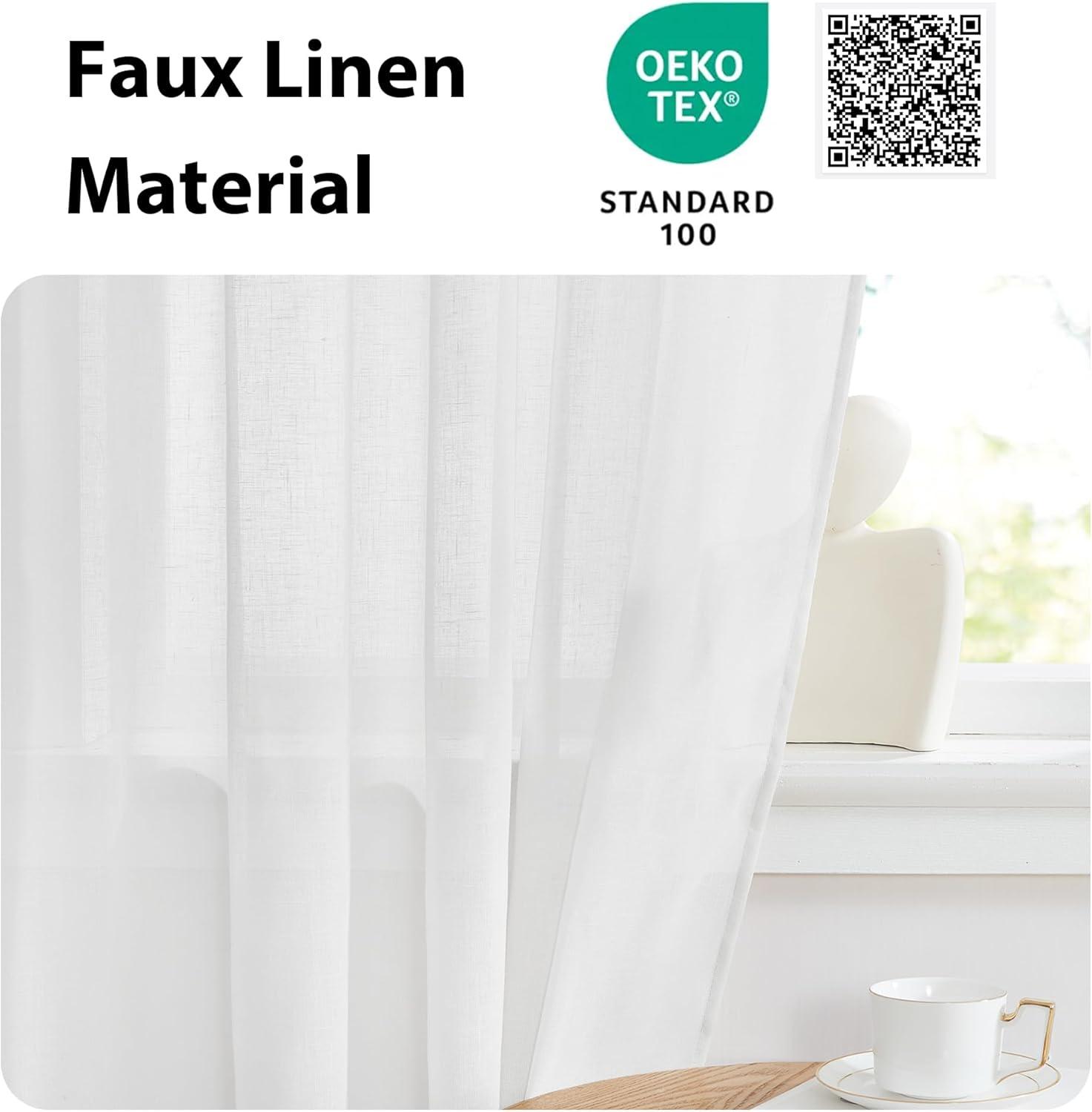 imageNICETOWN Linen Door Curtains 64 inch Length 1 Panel Farmhouse Kitchen Curtain Light Filtering Sidelight Door Covering Tie Up Shade for Living Room Narrow Window 1 Panel 26 inch Wide NaturalPure White