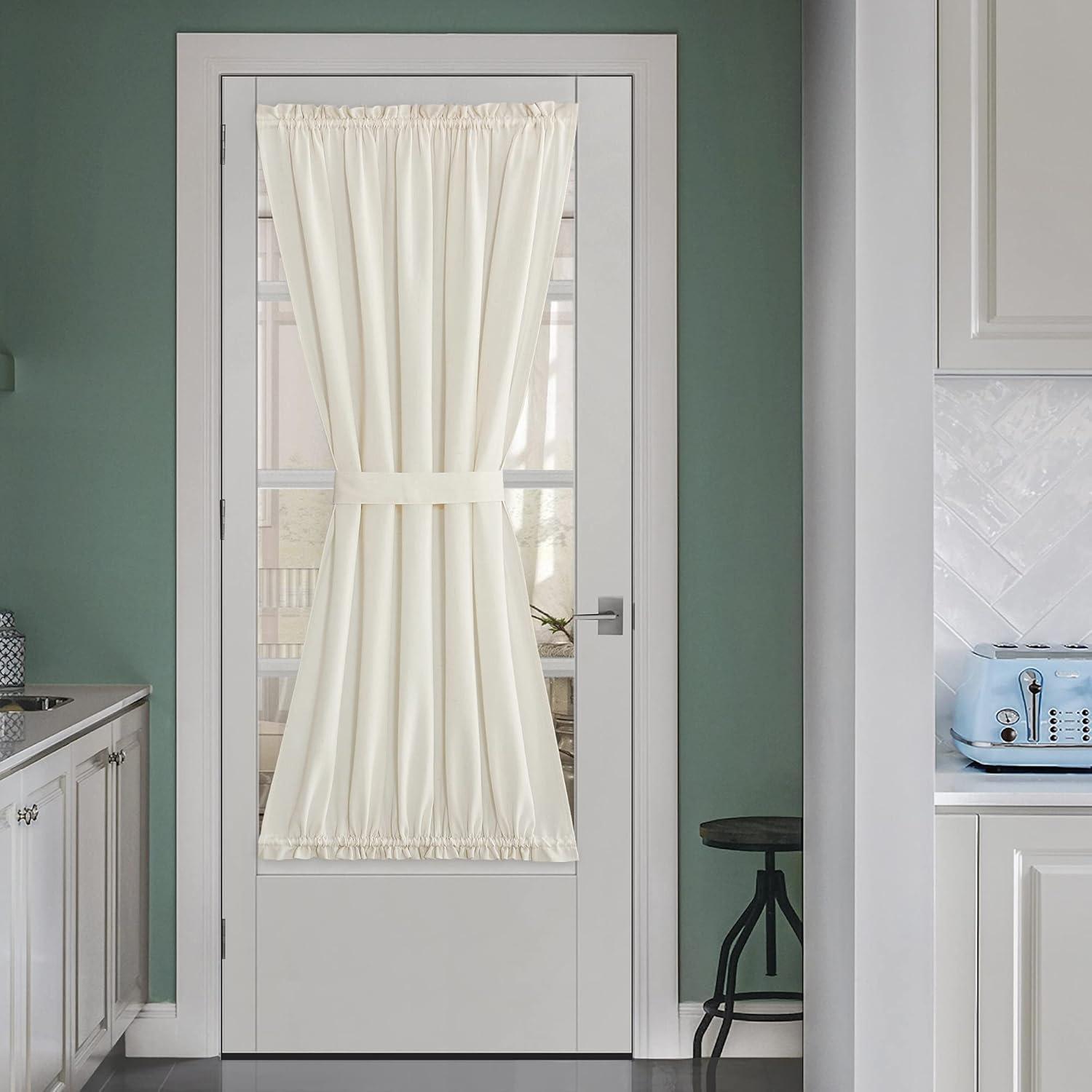 imageNICETOWN Linen Door Curtains 64 inch Length 1 Panel Farmhouse Kitchen Curtain Light Filtering Sidelight Door Covering Tie Up Shade for Living Room Narrow Window 1 Panel 26 inch Wide NaturalOff White