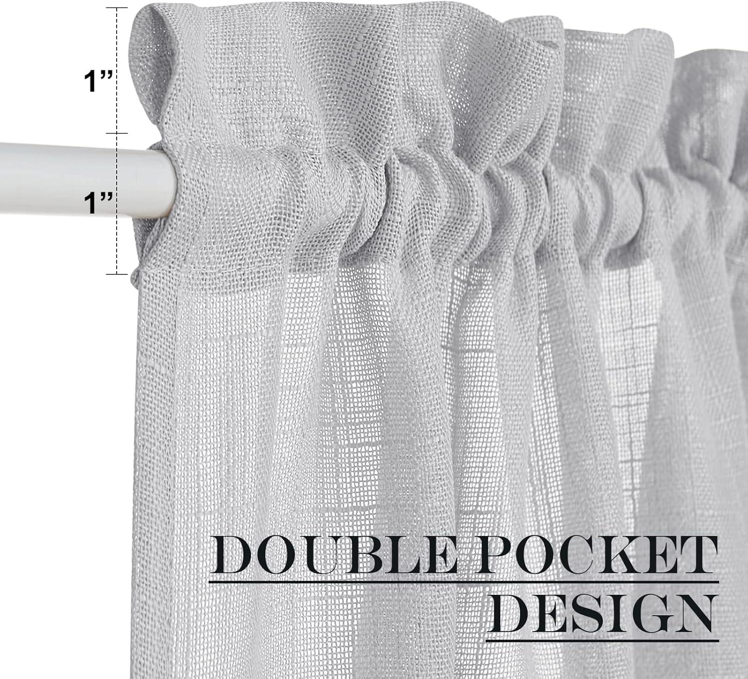 imageNICETOWN Linen Door Curtains 64 inch Length 1 Panel Farmhouse Kitchen Curtain Light Filtering Sidelight Door Covering Tie Up Shade for Living Room Narrow Window 1 Panel 26 inch Wide NaturalDark Grey