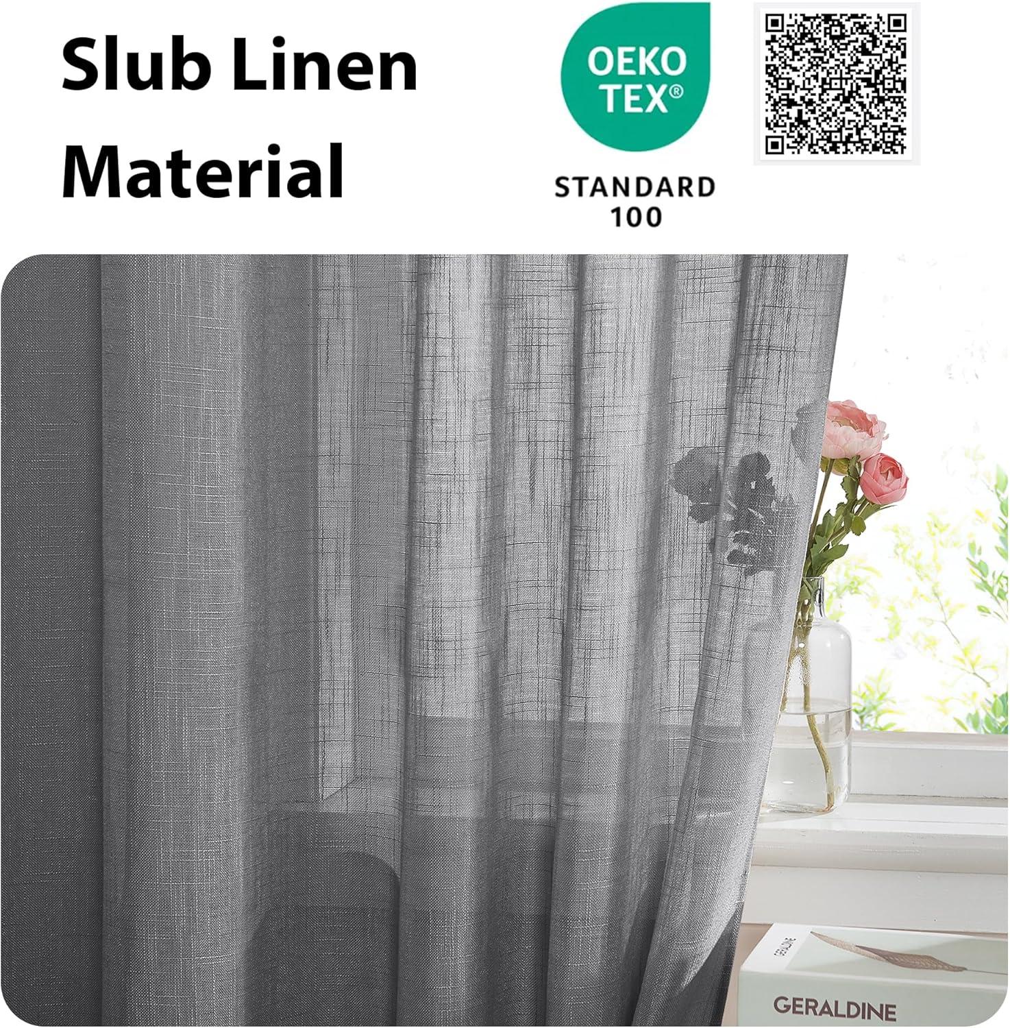 imageNICETOWN Linen Door Curtains 64 inch Length 1 Panel Farmhouse Kitchen Curtain Light Filtering Sidelight Door Covering Tie Up Shade for Living Room Narrow Window 1 Panel 26 inch Wide NaturalDark Grey