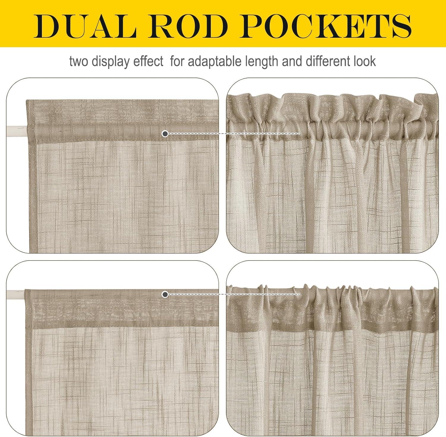 imageNICETOWN Linen Door Curtains 64 inch Length 1 Panel Farmhouse Kitchen Curtain Light Filtering Sidelight Door Covering Tie Up Shade for Living Room Narrow Window 1 Panel 26 inch Wide NaturalTaupe
