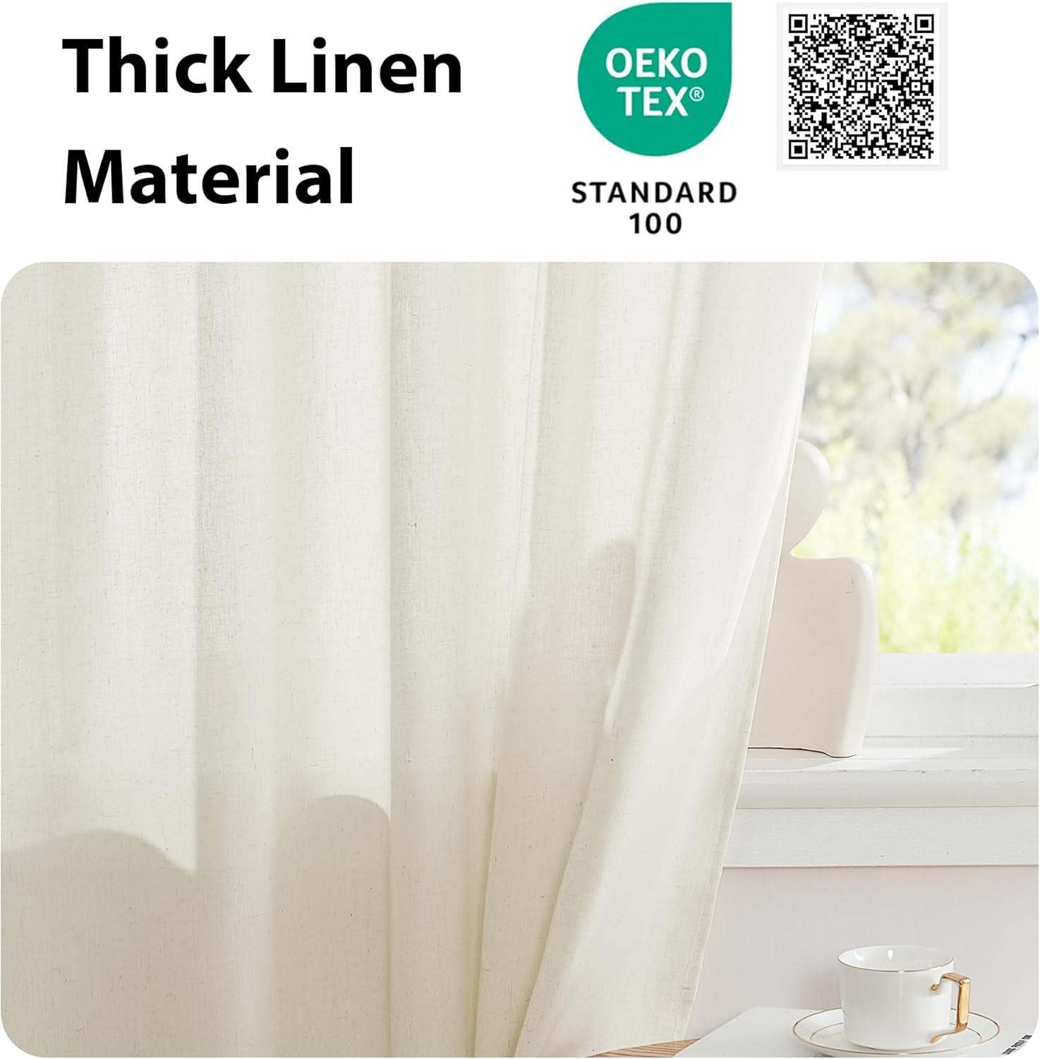 imageNICETOWN Linen Door Curtains 64 inch Length 1 Panel Farmhouse Kitchen Curtain Light Filtering Sidelight Door Covering Tie Up Shade for Living Room Narrow Window 1 Panel 26 inch Wide NaturalOff White