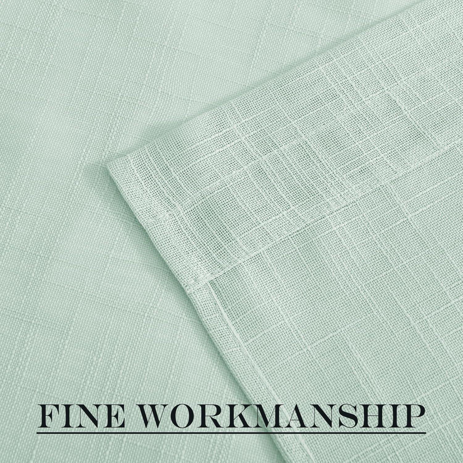 imageNICETOWN Linen Door Curtains 64 inch Length 1 Panel Farmhouse Kitchen Curtain Light Filtering Sidelight Door Covering Tie Up Shade for Living Room Narrow Window 1 Panel 26 inch Wide NaturalMint Green