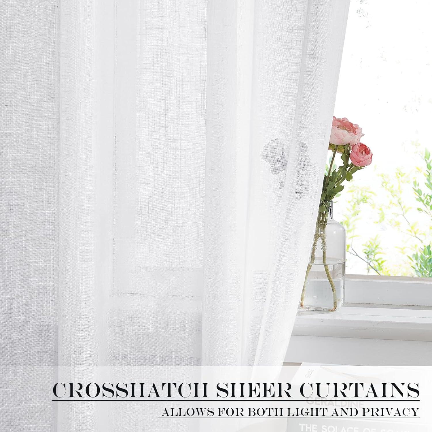 imageNICETOWN Linen Door Curtains 64 inch Length 1 Panel Farmhouse Kitchen Curtain Light Filtering Sidelight Door Covering Tie Up Shade for Living Room Narrow Window 1 Panel 26 inch Wide NaturalWhite