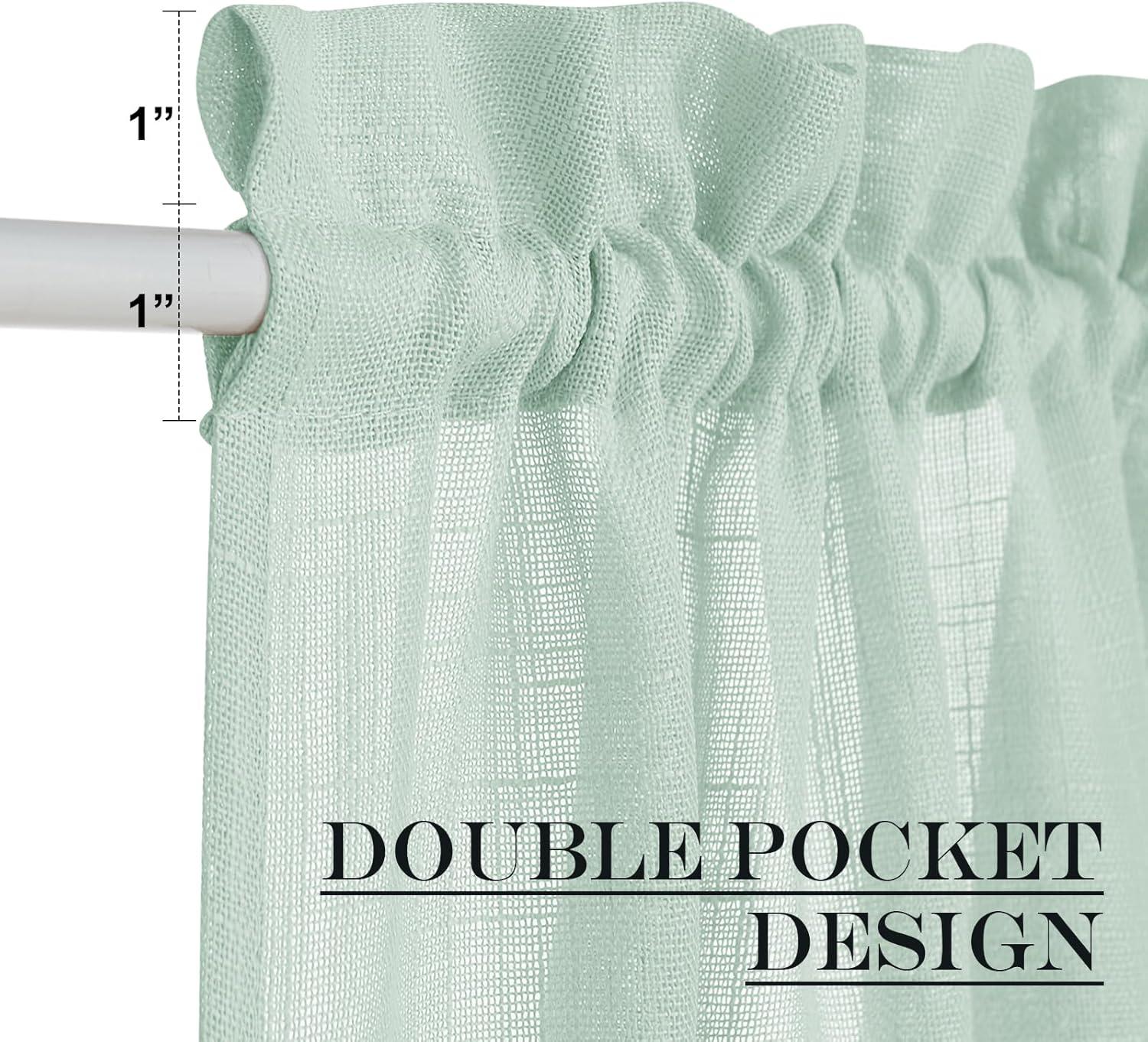 imageNICETOWN Linen Door Curtains 64 inch Length 1 Panel Farmhouse Kitchen Curtain Light Filtering Sidelight Door Covering Tie Up Shade for Living Room Narrow Window 1 Panel 26 inch Wide NaturalMint Green