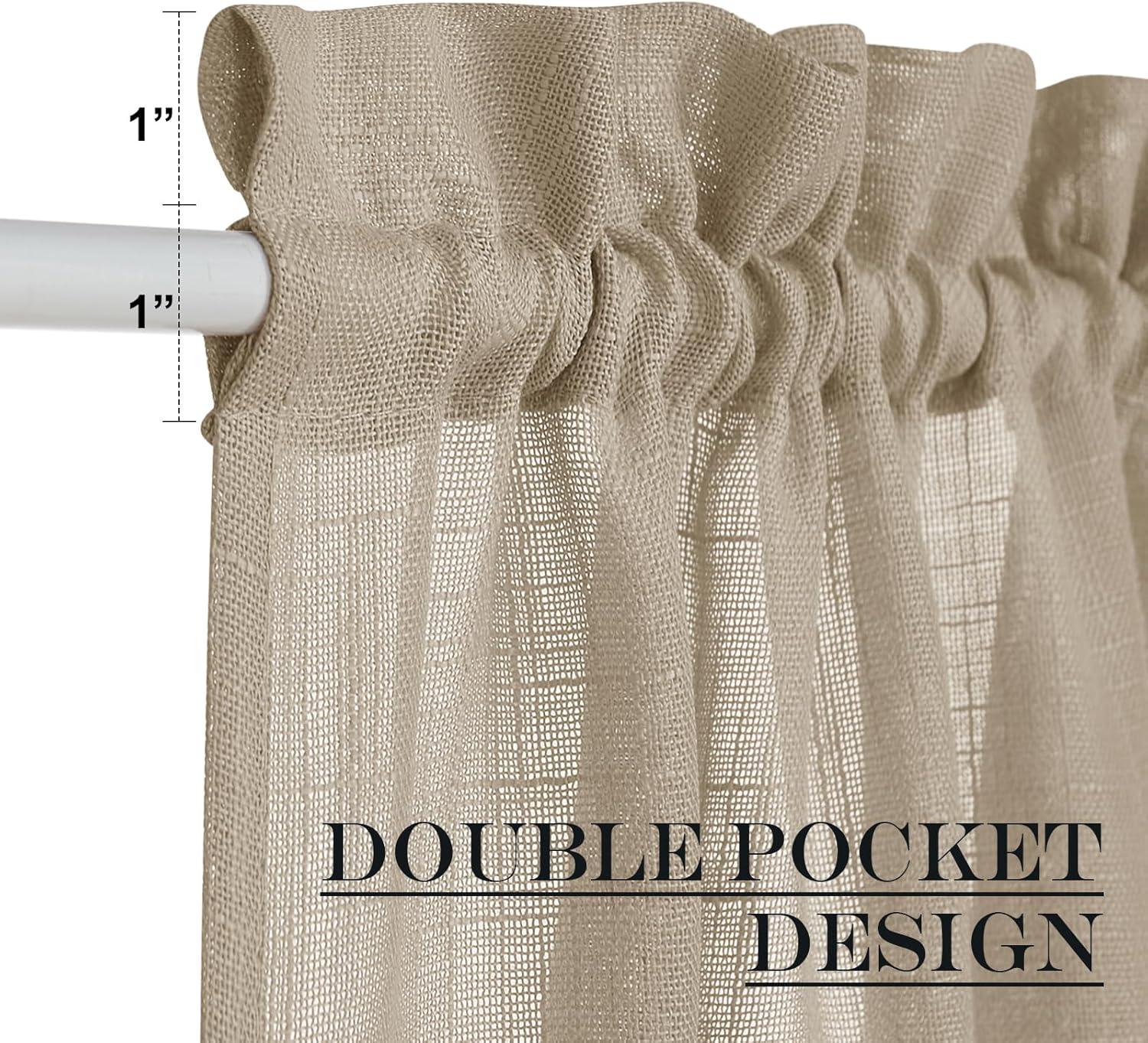 imageNICETOWN Linen Door Curtains 64 inch Length 1 Panel Farmhouse Kitchen Curtain Light Filtering Sidelight Door Covering Tie Up Shade for Living Room Narrow Window 1 Panel 26 inch Wide NaturalTaupe