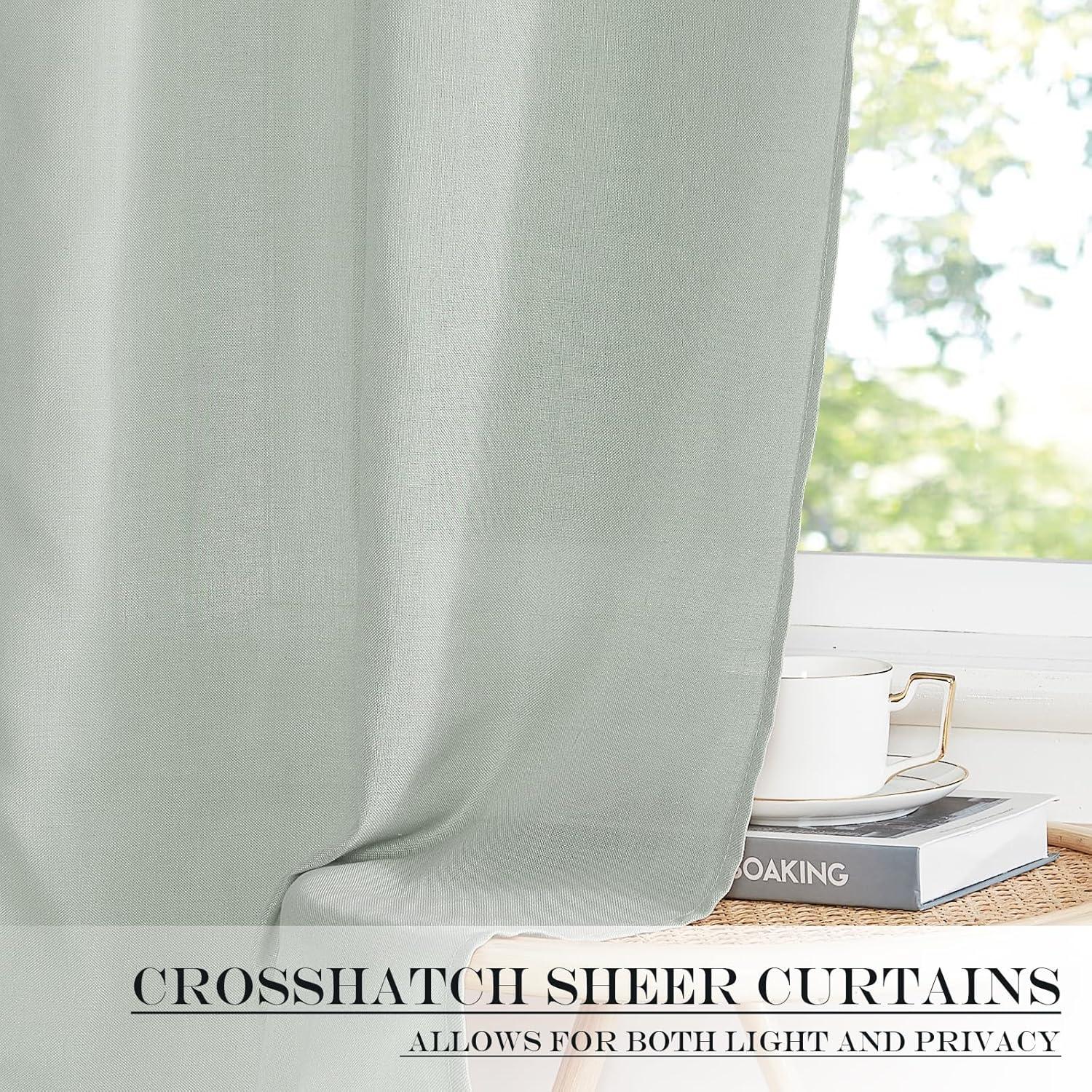 imageNICETOWN Linen Door Curtains 64 inch Length 1 Panel Farmhouse Kitchen Curtain Light Filtering Sidelight Door Covering Tie Up Shade for Living Room Narrow Window 1 Panel 26 inch Wide NaturalSage Green