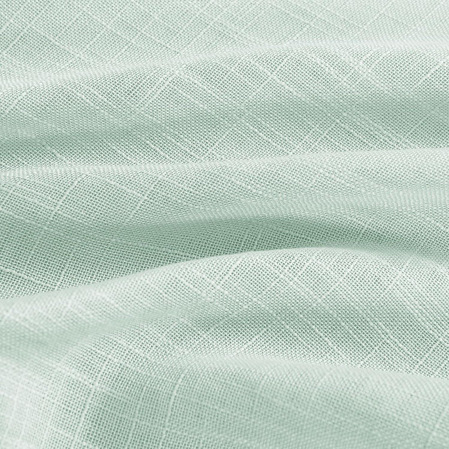 imageNICETOWN Linen Door Curtains 64 inch Length 1 Panel Farmhouse Kitchen Curtain Light Filtering Sidelight Door Covering Tie Up Shade for Living Room Narrow Window 1 Panel 26 inch Wide NaturalMint Green