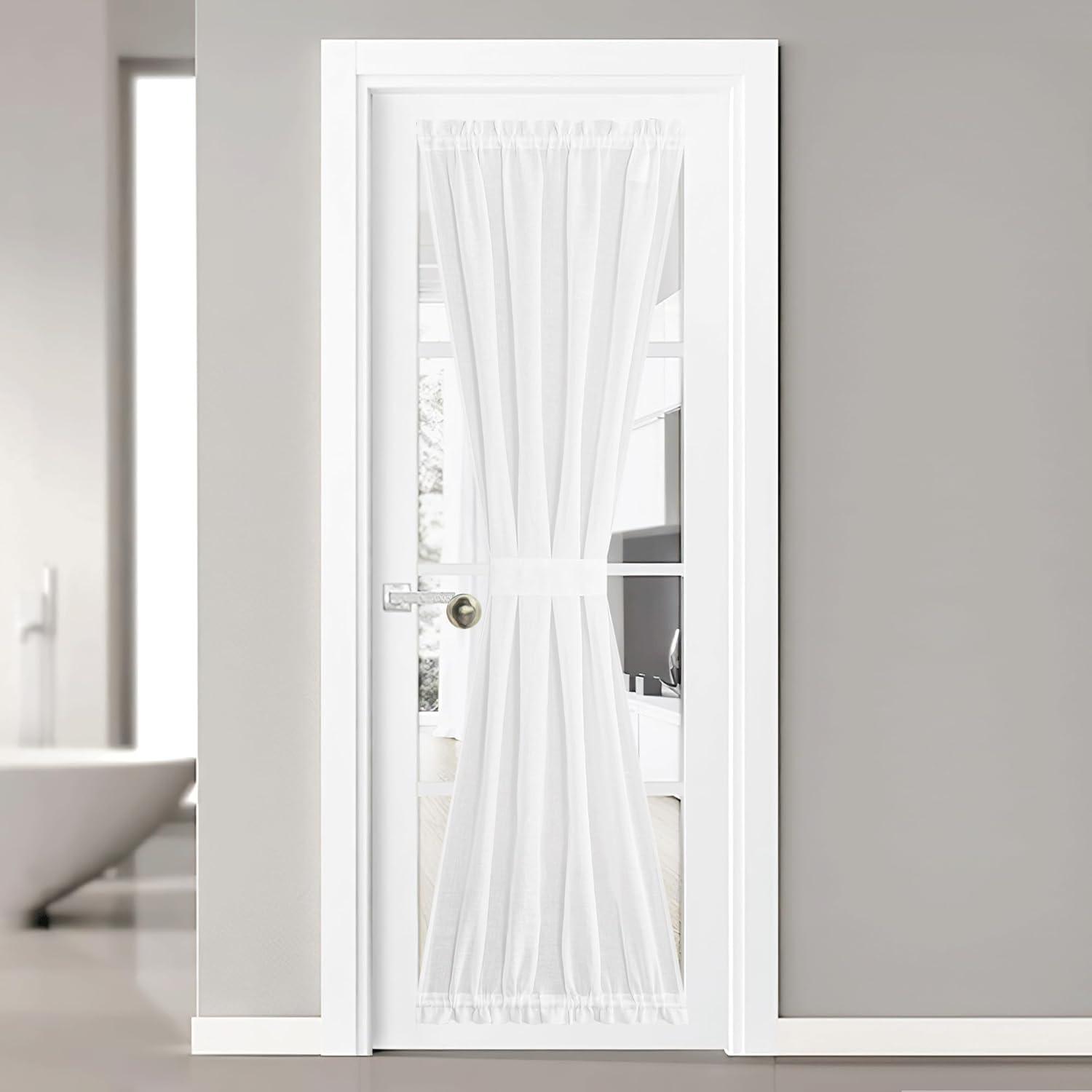 imageNICETOWN Linen Door Curtains 64 inch Length 1 Panel Farmhouse Kitchen Curtain Light Filtering Sidelight Door Covering Tie Up Shade for Living Room Narrow Window 1 Panel 26 inch Wide NaturalPure White