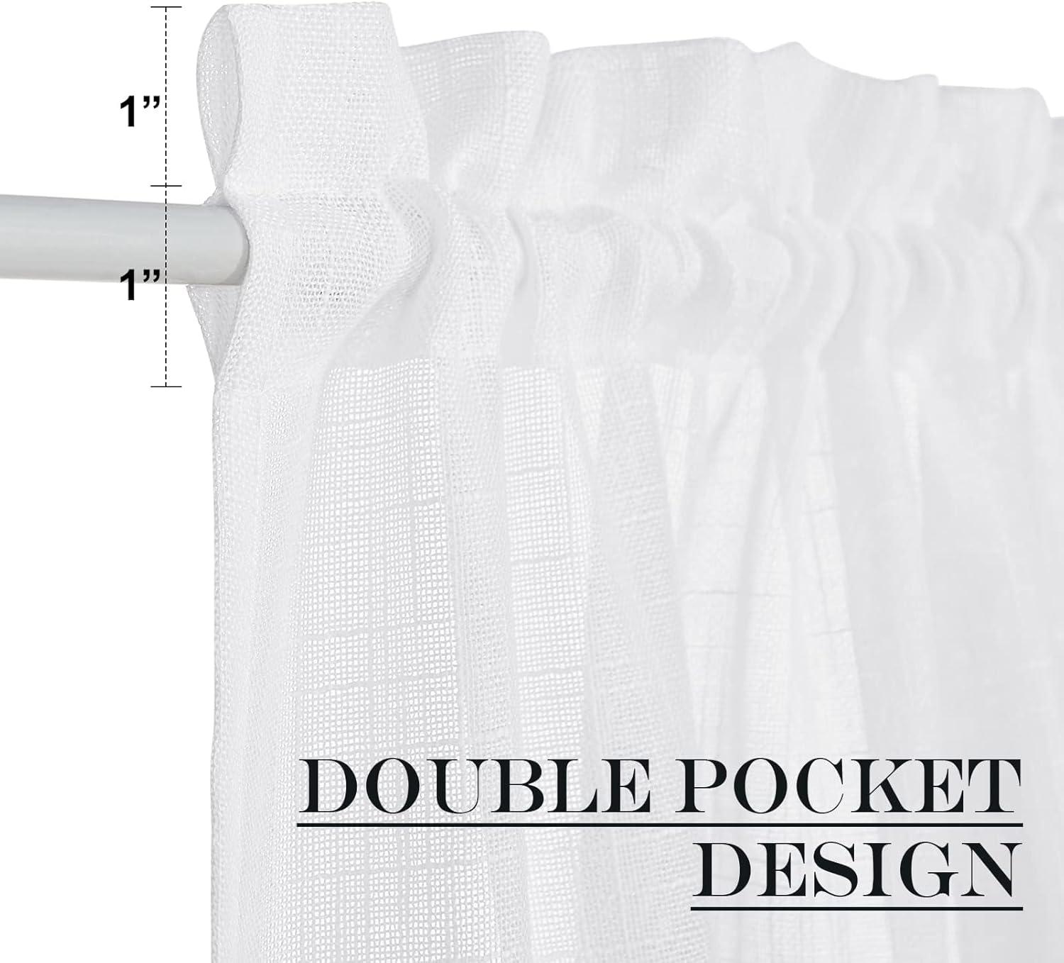 imageNICETOWN Linen Door Curtains 64 inch Length 1 Panel Farmhouse Kitchen Curtain Light Filtering Sidelight Door Covering Tie Up Shade for Living Room Narrow Window 1 Panel 26 inch Wide NaturalWhite