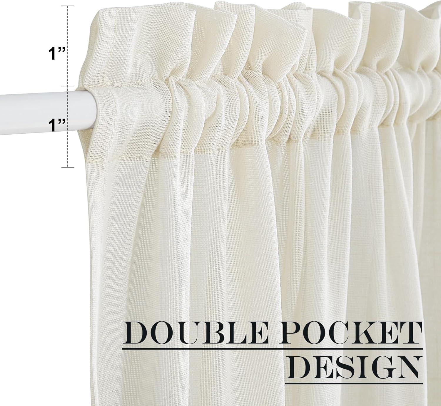 imageNICETOWN Linen Door Curtains 64 inch Length 1 Panel Farmhouse Kitchen Curtain Light Filtering Sidelight Door Covering Tie Up Shade for Living Room Narrow Window 1 Panel 26 inch Wide NaturalIvory White