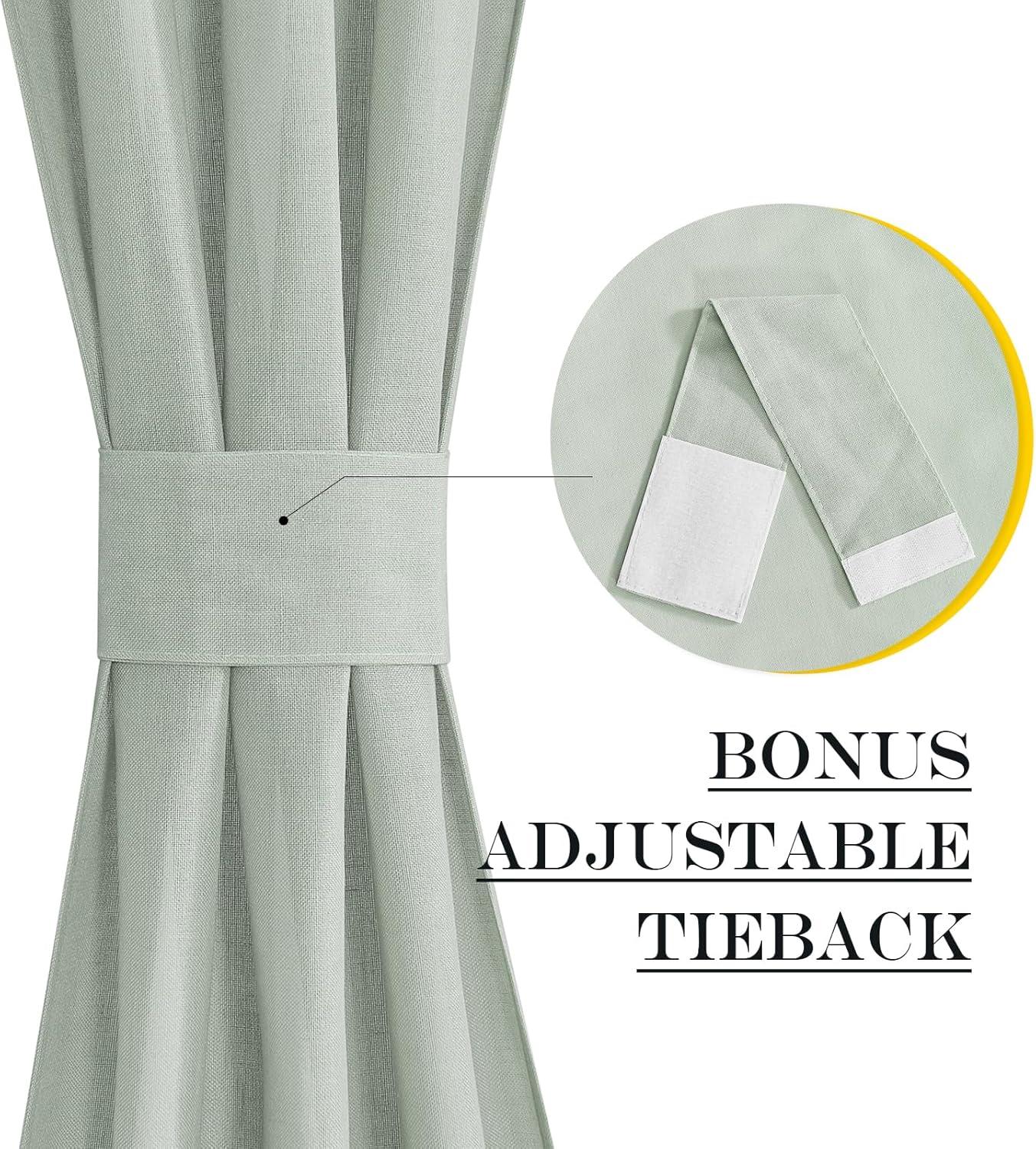 imageNICETOWN Linen Door Curtains 64 inch Length 1 Panel Farmhouse Kitchen Curtain Light Filtering Sidelight Door Covering Tie Up Shade for Living Room Narrow Window 1 Panel 26 inch Wide NaturalSage Green
