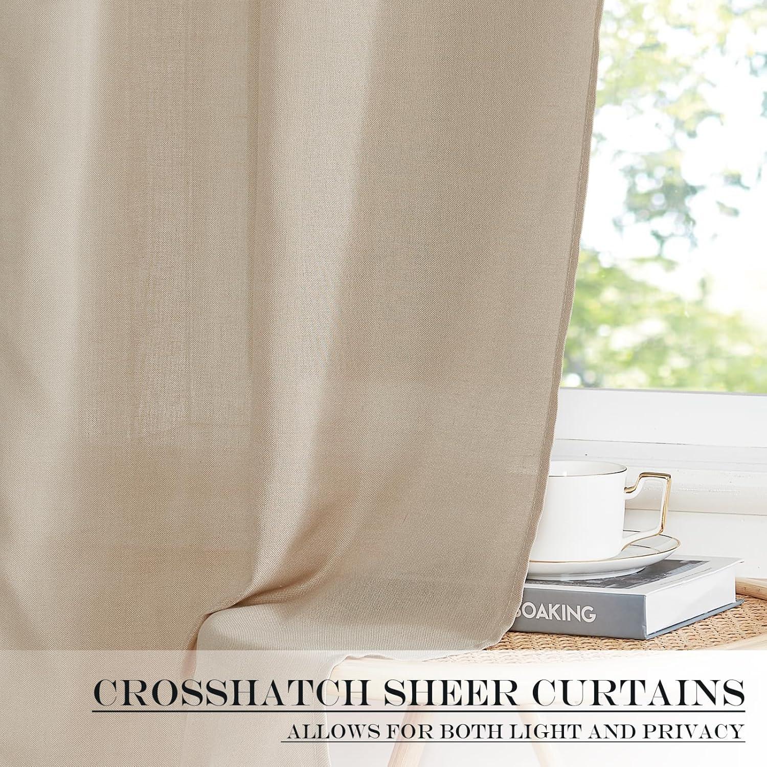 imageNICETOWN Linen Door Curtains 64 inch Length 1 Panel Farmhouse Kitchen Curtain Light Filtering Sidelight Door Covering Tie Up Shade for Living Room Narrow Window 1 Panel 26 inch Wide NaturalAngora