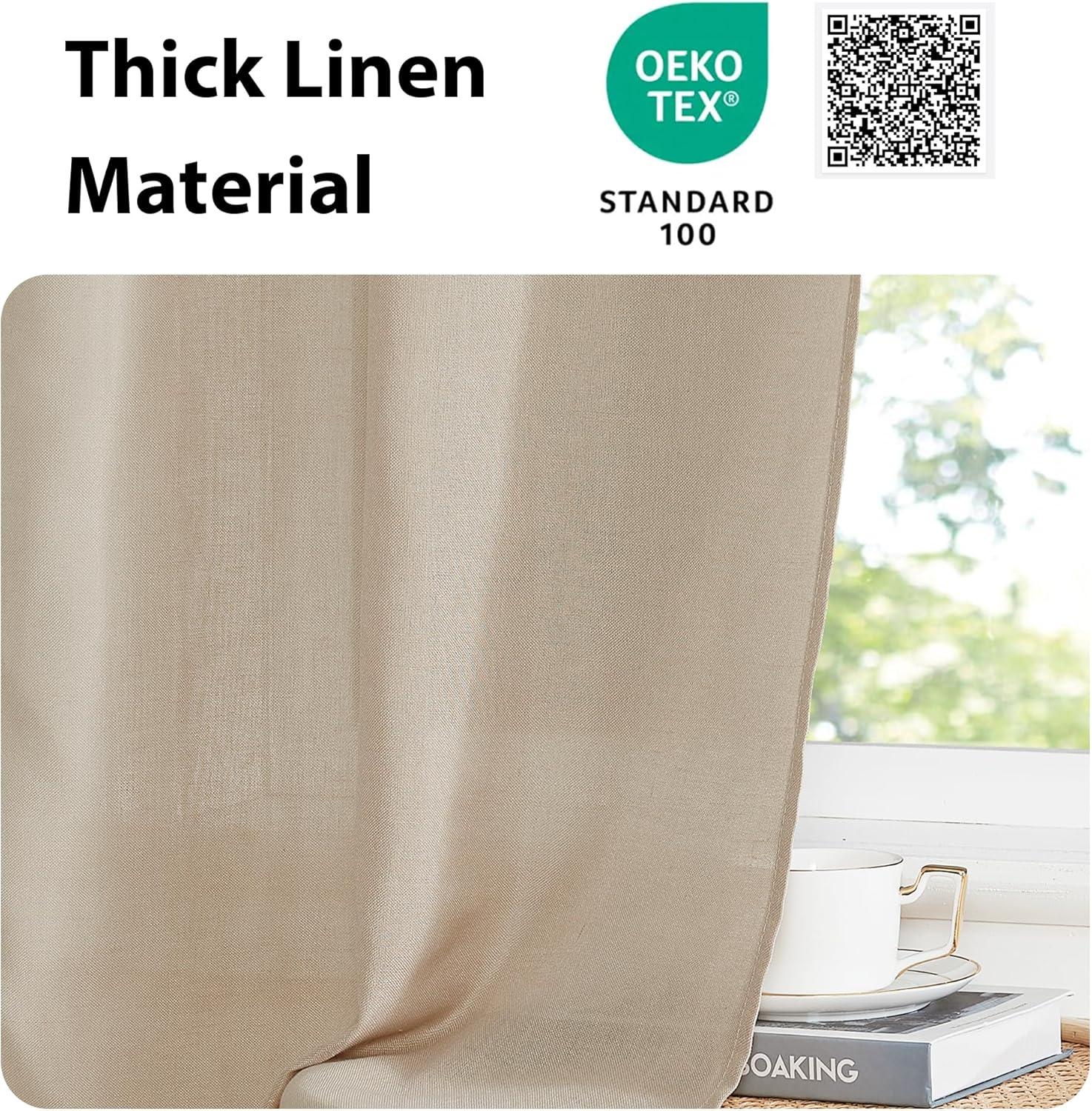 imageNICETOWN Linen Door Curtains 64 inch Length 1 Panel Farmhouse Kitchen Curtain Light Filtering Sidelight Door Covering Tie Up Shade for Living Room Narrow Window 1 Panel 26 inch Wide NaturalAngora