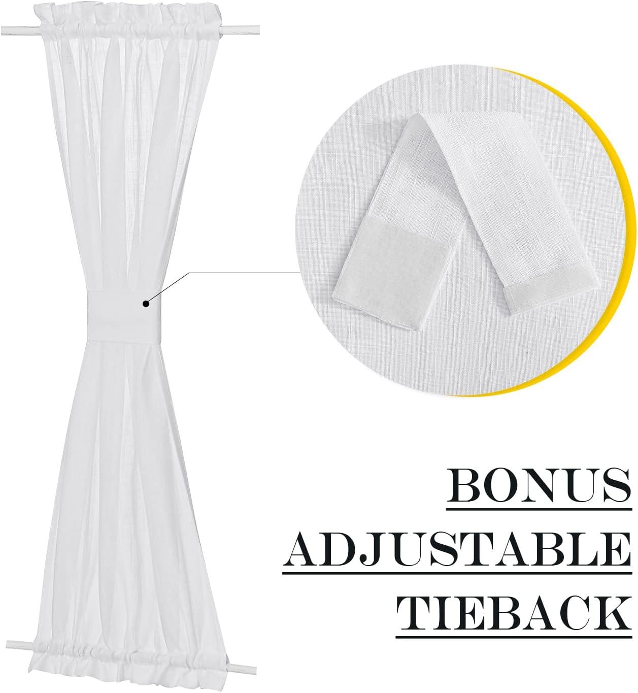 imageNICETOWN Linen Door Curtains 64 inch Length 1 Panel Farmhouse Kitchen Curtain Light Filtering Sidelight Door Covering Tie Up Shade for Living Room Narrow Window 1 Panel 26 inch Wide NaturalWhite