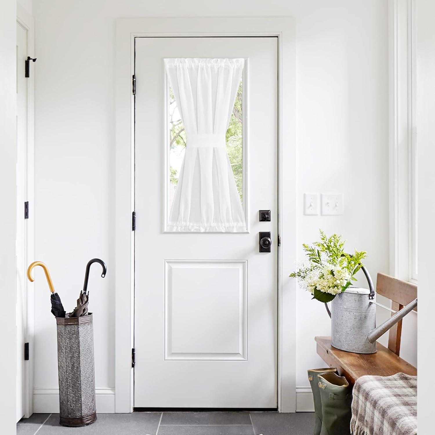 imageNICETOWN Linen Door Curtains 64 inch Length 1 Panel Farmhouse Kitchen Curtain Light Filtering Sidelight Door Covering Tie Up Shade for Living Room Narrow Window 1 Panel 26 inch Wide NaturalPure White